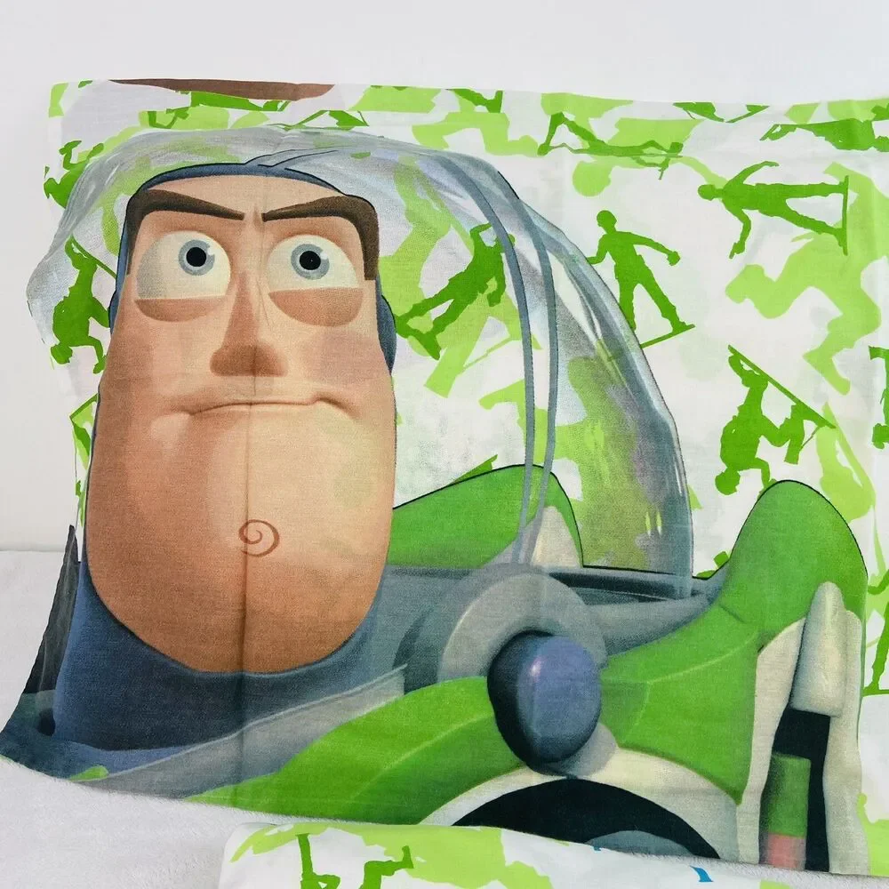 Vintage Disney Toy Story Army Soldiers Fitted Twin Sheet Pillowcase Woody Buzz